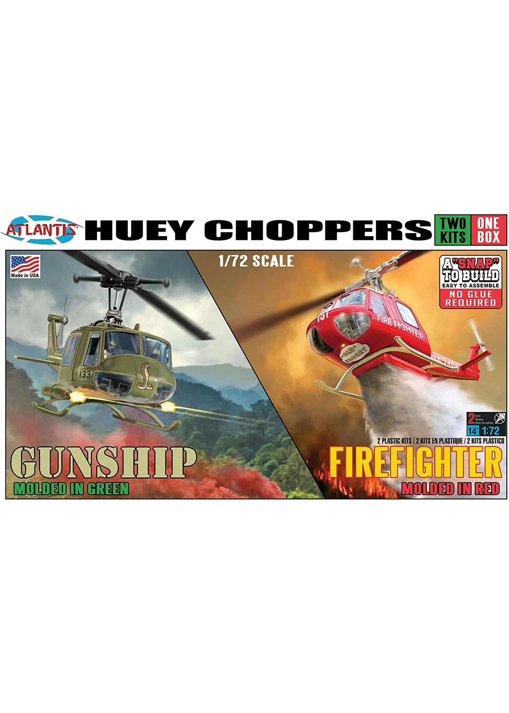 ATLANTIS 1/72 Huey Gunship & Huey Firefighter